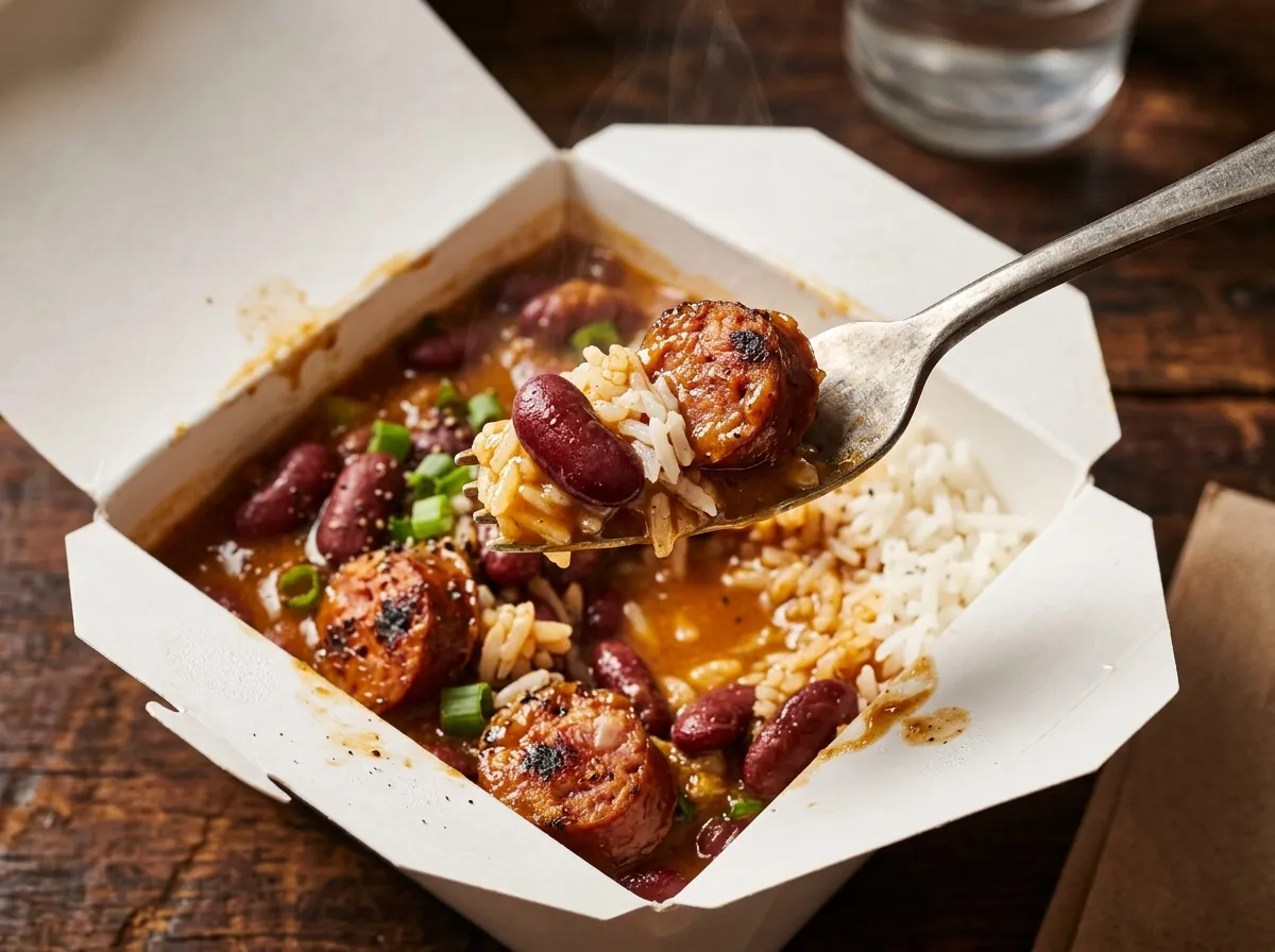 Popeyes Red Beans and Rice containing pork Andouille sausage