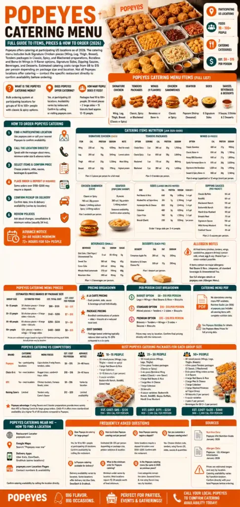 infographic of Popeyes Catering Menu: Full Guide to Items, Prices & How to Order (2026)