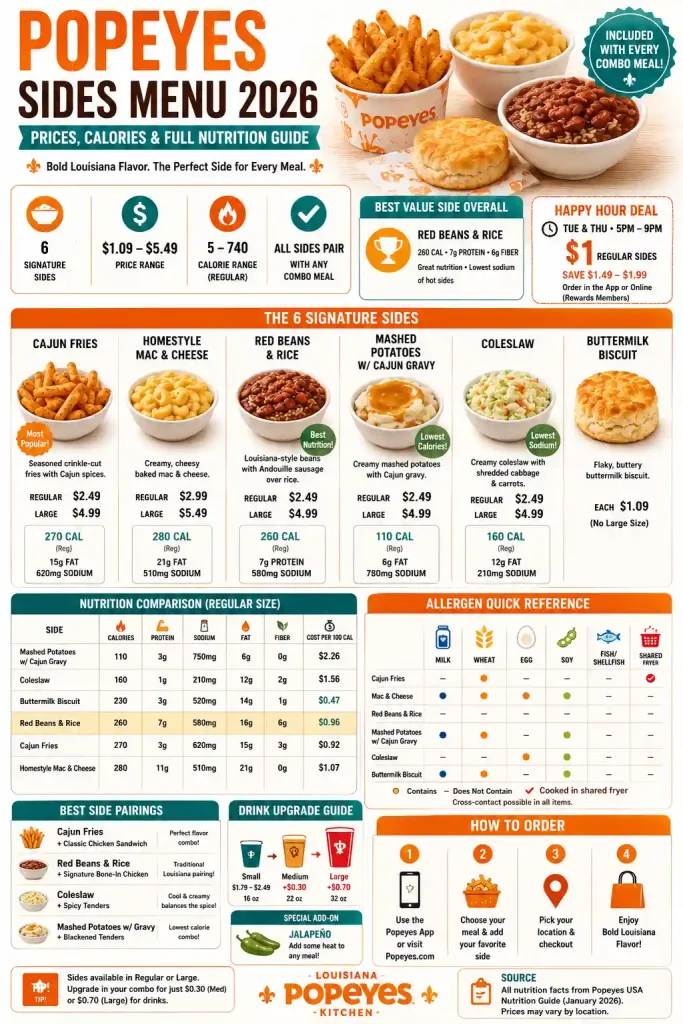 Popeyes Sides Menu 2026: Prices, Calories & Full Nutrition Guide 7 infographic of Popeyes Sides Menu 2026: Prices, Calories & Full Nutrition Guide
