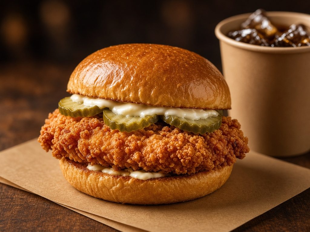 Popeyes Classic Chicken Sandwich promoted on the $5 Faves value menu