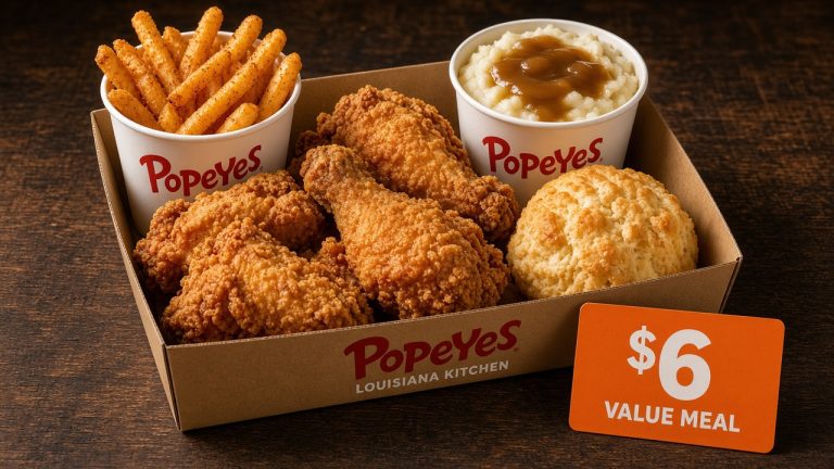 Popeyes Big Box 2026: Complete $6 Meal, Sides & Price 10 Popeyes Big Box fried chicken two sides and biscuit with $6 value pricing