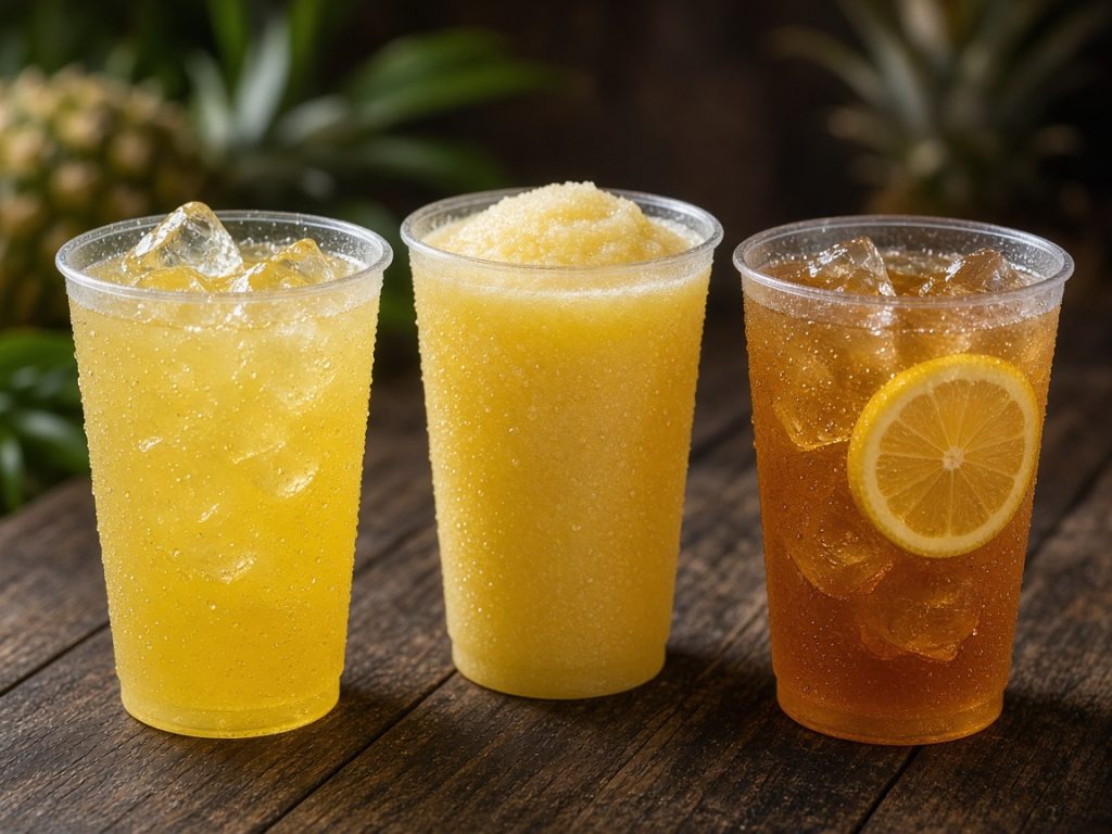 Popeyes limited-time Pineapple Lemonade, Frozen Pineapple Lemonade, and Pineapple Iced Tea