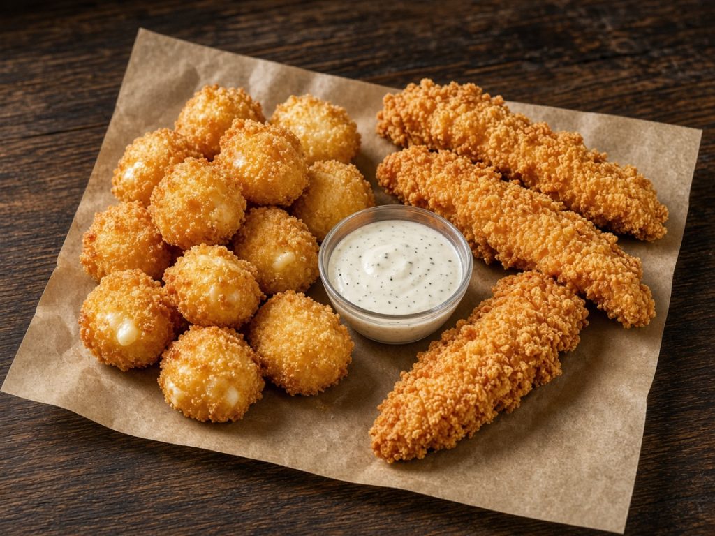 Popeyes Cheese Bites served with crispy chicken tenders